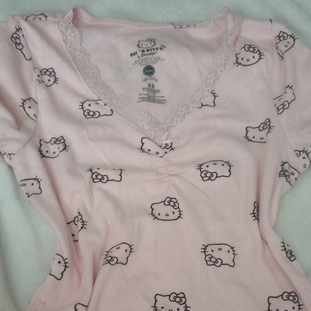 Hello Kitty Light Pink V-Neck Top with Lace